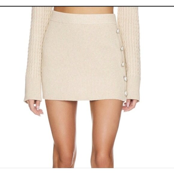 Stitches & Stripes Dresses & Skirts - Stitches & Stripes Lilit Mini Skirt Latte Beige pull on Pearl buttons size L New